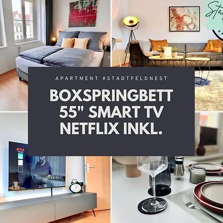 Stadtfeldnest - Boxspringbett - Waschmaschine - 55 Zoll Smart-tv - Netflix Inklusive - Arbeitsplatz Apartment Magdeburg